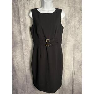 Calvin Klein Black Belted Sheath Dress with Gold Zipper – Size 8